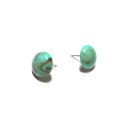 Turquoise Marbled Retro Button Stud Earrings - 14mm