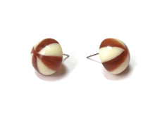 Load image into Gallery viewer, Tortoise Cream Candy Stripe Retro Button Stud Earrings
