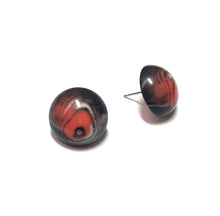 Load image into Gallery viewer, Black and Coral Agate Stripe Retro Button Stud Earrings