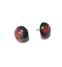 Load image into Gallery viewer, Black and Coral Agate Stripe Retro Button Stud Earrings