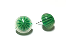 Load image into Gallery viewer, Green Stripe Candy Encased Retro Button Stud Earrings