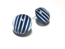 Load image into Gallery viewer, Navy Blue Striped Retro Button Stud Earrings