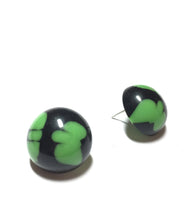 Load image into Gallery viewer, Black and Green Batik Pattern Retro Button Stud Earrings