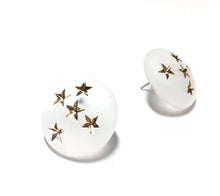Load image into Gallery viewer, Clear Frosted &amp; Gold Stars Retro Button Stud Earrings