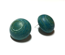 Load image into Gallery viewer, Teal Stud Earrings | Aqua Blue Marbled Bold Earrings | Retro Button Studs | vintage lucite