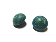Load image into Gallery viewer, Teal Stud Earrings | Aqua Blue Marbled Bold Earrings | Retro Button Studs | vintage lucite