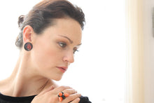 Load image into Gallery viewer, Dark Pink &amp; Black Marbled Disc Stud Earrings