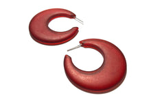 Load image into Gallery viewer, Cherry Red Frosted Mod Go Go Hoop Earrings