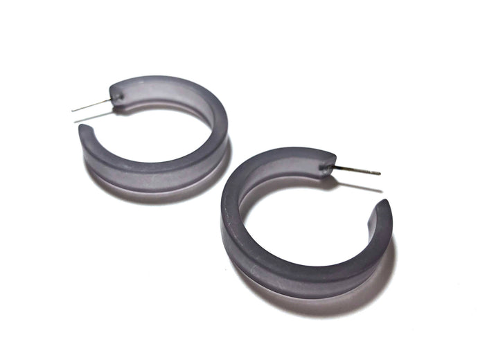 Silver Grey Frosted Small Classic Hoop Earrings