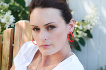 Load image into Gallery viewer, Pink Marbled Matte Lucite Classic Hoop Earrings