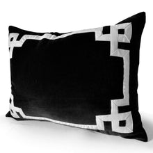 Load image into Gallery viewer, Black Velvet Greek Key Throw Pillow Cover