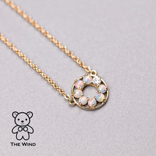 Load image into Gallery viewer, Minimalist Circle Australian Solid Opal &amp; Diamond Necklace 14K Yellow Gold Birthday Gift Anniversary Oval Charm