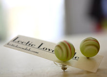 Load image into Gallery viewer, Lime Green &amp; Gold Painted Matte Ball Stud Earrings