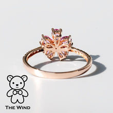 Load image into Gallery viewer, Pink Sapphire Diamond Sakura Cherry Blossom Flower Engagement Ring 18K Rose Gold Promise Ring for Couples