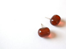 Load image into Gallery viewer, Tortoise Brown Marbled Oval Bulb Stud Earrings