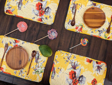 Load image into Gallery viewer, DaDa Bedding Radiant Sunshine Yellow Floral Dining Table Placemats - Set of 4-Pieces Quilted Hummingbirds Farmhouse Red Flowers - 13 x 19