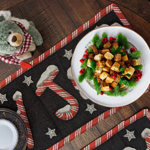 Load image into Gallery viewer, DaDa Bedding Peppermint Joy Red Black Holiday Tapestry Dining Table Runner (12904)