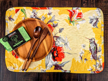 Load image into Gallery viewer, DaDa Bedding Radiant Sunshine Yellow Floral Dining Table Placemats - Set of 4-Pieces Quilted Hummingbirds Farmhouse Red Flowers - 13 x 19