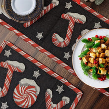 Load image into Gallery viewer, DaDa Bedding Peppermint Joy Red Black Holiday Tapestry Dining Table Runner (12904)