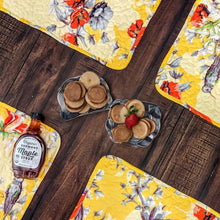 Load image into Gallery viewer, DaDa Bedding Radiant Sunshine Yellow Floral Dining Table Placemats - Set of 4-Pieces Quilted Hummingbirds Farmhouse Red Flowers - 13 x 19