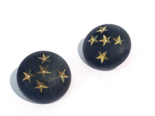 Load image into Gallery viewer, Black &amp; Gold Stars Retro Button Stud Earrings