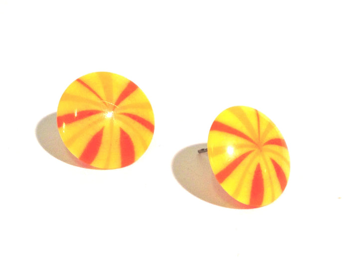 Yellow Firework Lucite Disc Stud Earrings
