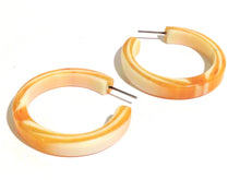 Load image into Gallery viewer, Yellow &amp; Cream Striped Marbled Lucite Pin Up Hoop Earrings