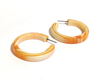 Load image into Gallery viewer, Yellow &amp; Cream Striped Marbled Lucite Pin Up Hoop Earrings