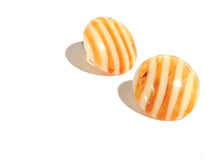 Load image into Gallery viewer, Mustard Yellow &amp; Cream Striped Disc Stud Earrings