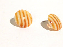 Load image into Gallery viewer, Mustard Yellow &amp; Cream Striped Disc Stud Earrings