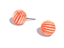 Load image into Gallery viewer, Orange &amp; White Striped Ball Stud Earrings