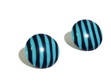 Load image into Gallery viewer, Blue &amp; Turquoise Pin Stripe Disc Stud Earrings