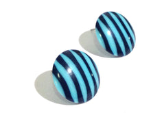 Load image into Gallery viewer, Blue &amp; Turquoise Pin Stripe Disc Stud Earrings