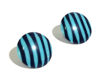 Load image into Gallery viewer, Blue &amp; Turquoise Pin Stripe Disc Stud Earrings