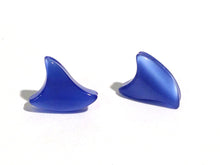 Load image into Gallery viewer, Sapphire Blue Moonglow Swirl Deco Shark Fin Stud Earrings