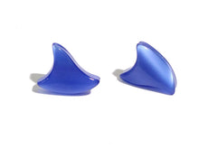 Load image into Gallery viewer, Sapphire Blue Moonglow Swirl Deco Shark Fin Stud Earrings