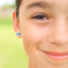 Load image into Gallery viewer, Aqua Blue &amp; White Striped Square Cane Slice Stud Earrings