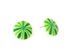 Load image into Gallery viewer, Green Fireworks Disc Button Stud Earrings