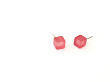 Load image into Gallery viewer, Cranberry Pink Mini Frosted Cube Stud Earrings