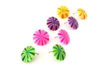 Load image into Gallery viewer, Green Fireworks Disc Button Stud Earrings
