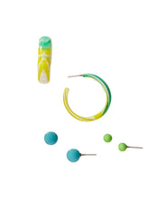 Load image into Gallery viewer, Mint Green &amp; Yellow Marbled Hoop and Stud Earrings Set | Vintage Lucite Post Earrings
