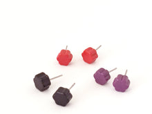 Load image into Gallery viewer, Deco Daisies Flower Stud Earring Set - Lucite Post Earrings - Black Cherry Red Purple