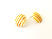 Load image into Gallery viewer, Mustard Yellow &amp; Cream Striped Disc Stud Earrings