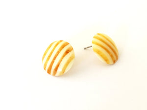 Mustard Yellow & Cream Striped Disc Stud Earrings