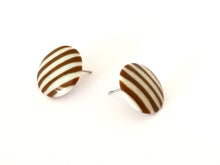Load image into Gallery viewer, Brown and Cream Pin Stripe Lucite Disc Stud Earrings