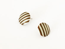 Load image into Gallery viewer, Brown and Cream Pin Stripe Lucite Disc Stud Earrings