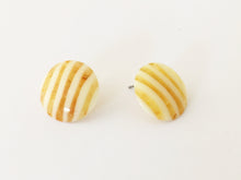 Load image into Gallery viewer, Mustard Yellow &amp; Cream Striped Disc Stud Earrings