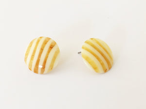 Mustard Yellow & Cream Striped Disc Stud Earrings