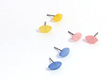 Load image into Gallery viewer, Marquis Moonglow Pastel Tone Stud Earring Set - Lucite Post Earrings - Pink Light Blue Yellow