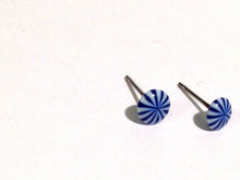 Load image into Gallery viewer, Cobalt &amp; White Tiny Starburst Disc Stud Earrings